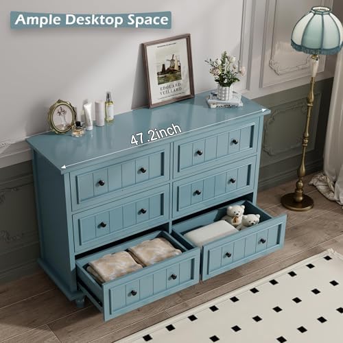 Blue 6 Drawer Dresser, Vintage Chest of Drawers, 47.2'' Bedroom Cabinet - Image 6
