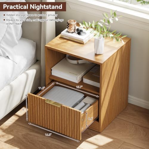 6 Drawer Dresser & 1-Drawer Nightstand Set 3-Piece, Natural Wood丨55 Wide Bedroom Set Night Stand Set of 2 with Metal Handle, Fluted Wood Chest of Drawers Storage Dressers Set for Bedroom - Image 7