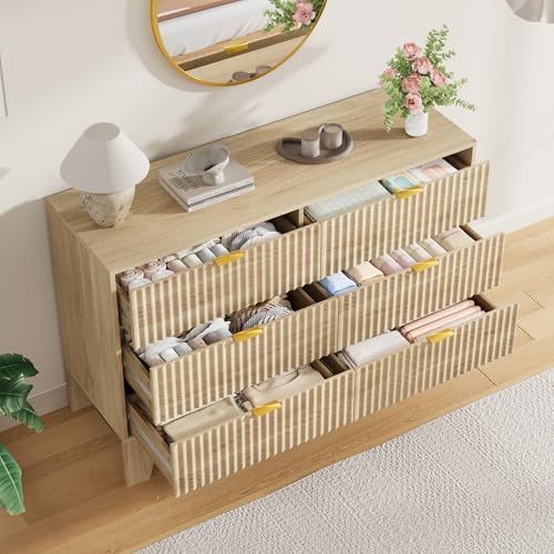 Garvee 6 Drawer Dresser for Bedroom, 47" Wide Fluted Chest of Drawers, Oak - Image 3
