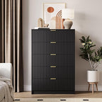 MAISONARIA 5 Drawer Dresser for Bedroom, Tall Dresser Chest of Drawers with Gold Handles, 32 Inch Wide Nightstand with for Bedroom, Living Rooms, Offices, and Entryways, Black - Image 7