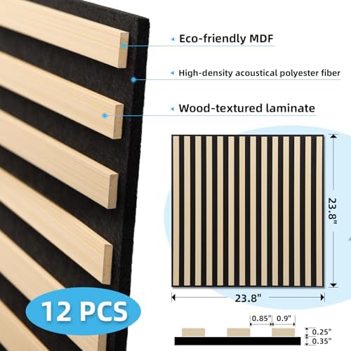 Art3d 12-Pack Acoustic Wood Slat Panel & Ceiling Tile, 2 x 2 ft, Ashtree - Image 6