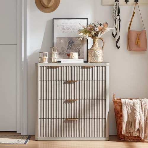 LEYAOYAO Fluted 5 Drawers Dresser for Bedroom, 34" Tall Modern Chest of Drawers with Metal Handle, Curved Profile Design,Light Grey Wood Drawer Organizer for Bedroom, Living Room, Hallway, Entryway - Image 3