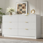 MAISONARIA White 6 Drawer Dresser for Bedroom, 55" Wide Modern Chest of Drawers with Gold Metal Handles, Fluted Wood TV Stand for Living Room, Hallway by MAISONARIA