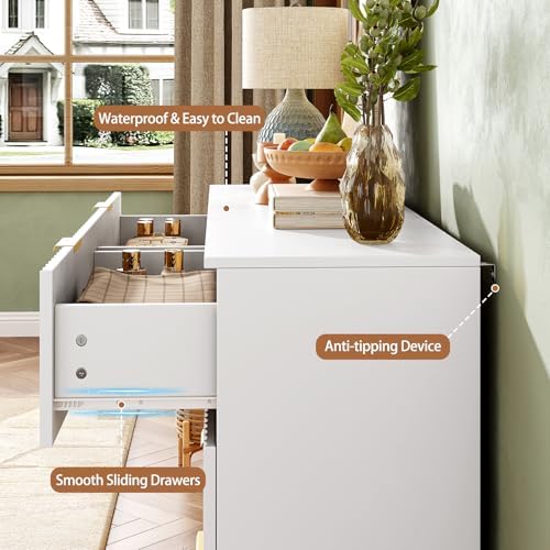 47.2" Wide Fluted 6 Drawer Dresser for Bedroom, White - Image 5