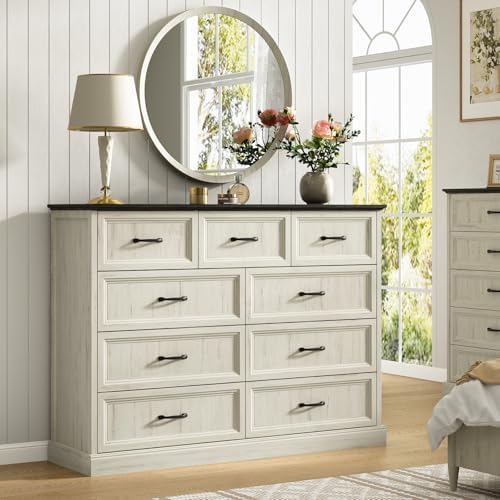 Farmhouse 9 Drawer Dresser for Bedroom, 55" White Dresser with TV Stand - Image 5