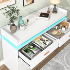 Hlivelood 6 Drawer Dresser with LED Light and Charging Station, Modern Chest of Drawers for Closet, Wide Drawer Organizer Cabinet for Bedroom, Living Room, Entryway, Hallway(6 Drawer White) - Image 4