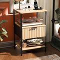 VINGLI Night Stand with Charging Station and Fabric Drawer, Fluted Nightstand with Drawer, Bed Side Table/End Table for Bedroom, Dorm, 14.96" W*11.81" D*23.7" H, 1 pc by VINGLI