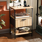 VINGLI Night Stand with Charging Station and Fabric Drawer, Fluted Nightstand with Drawer, Bed Side Table/End Table for Bedroom, Dorm, 14.96" W*11.81" D*23.7" H, 1 pc by VINGLI