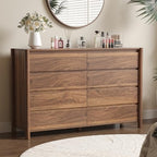 CHUWELL 55" Wide Walnut 8 Drawer Dresser for Bedroom with Solid Wood Legs - Image 6