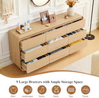 AVZEAR Modern 9 Drawer Dresser for Bedroom, 63" Wide Wooden Dresser Chest of Drawers, Handle Free & Curved Profile Design, Mid Century Closet Clothes Storage Organizer for Living Room, Natural - Image 4