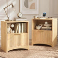 Marsail Wooden Nightstands Set of 2 with Drawers, Modern Night Stand with Charging Station and Storage, Fluted Bedside Table Boho End Table for Bedroom, Natural Oak by Marsail