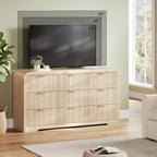 LINSY HOME 9-Drawer Fluted Dresser for Bedroom, Light Oak, Mid Century - Image 6