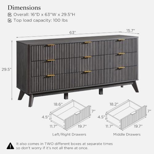 T4TREAM 63" Wide Fluted 9 Drawer Dresser for Bedroom, Dark Alder - Image 2
