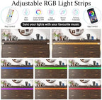 Farmhouse 9 Drawer Dresser with LED Light and Charging Station, Brown - Image 3