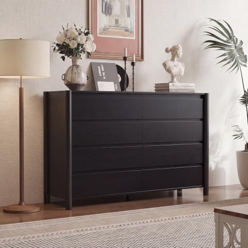 CHUWELL 55" Wide Black 8 Drawer Dresser for Bedroom with Solid Wood Legs - Image 5