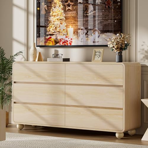 Lulive 6 Drawer Dresser for Bedroom, 55" Wide Chest of Drawers, Natural - Image 4