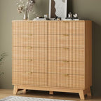 Fluted Dresser for Bedroom with 10 Drawers, 48" Wide Modern Chest of Drawers with Metal Handle, Wooden Dresser TV Stand, Wood Closet Clothes Storage Organizer for Living Room, Hallway, Natural Oak - Image 7