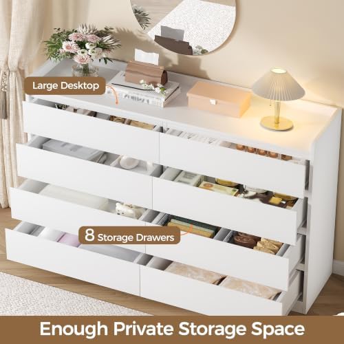 White Dresser for Bedroom, 8 Drawer Dresser Chests of Drawers - Image 3