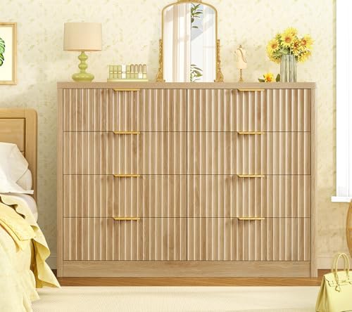 TEENOFN Fluted Dresser for Bedroom with 8 Drawers, 47.2" Wide Modern Chest of Drawers with Metal Handle, Dresser TV Stand, Wood Closet Clothes Storage Organizer for Living Room, Hallway, Natural - Image 4