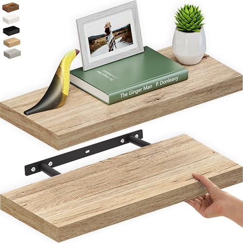 Ballucci Floating Shelf, 2-Pack 24" Natural Oak Floating Shelves for Wall, Wood Wall Shelf for Home Décor, Floating Shelves for Bathroom, Living Room, Bedroom, 8" Deep Wall Shelves by Ballucci