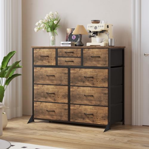 LUMTOK 10 Drawers Dresser with Fabric Bins for Bedroom,Closets，Rustic Brown - Image 2