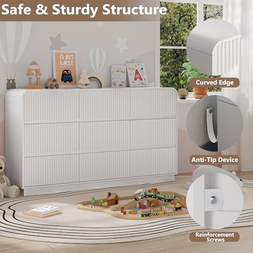 BORNOON Dresser for Bedroom with 9 Drawers, Fluted Chest of Drawers with Round Curved Corner, Hidden Handles, Modern Wood Storage Organizer for Bedroom, Nursery, Living Room - Image 4