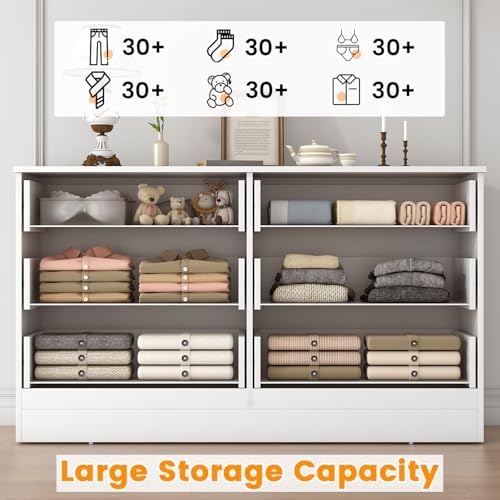 Bigbiglife Wood Dresser for Bedroom, 6 Drawer Double Dresser, Modern Chest of Drawers with Deep Drawers, Large Storage Organizer for Living Room, Closet (White) - Image 6