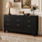 GarveeHome 59" Wide Fluted 9 Drawers Dresser, Black by GarveeHome