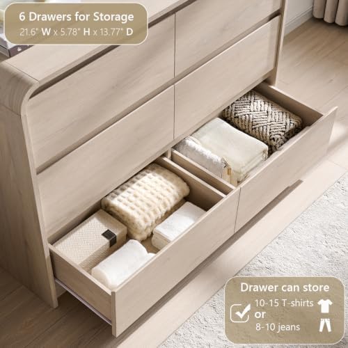 Aitjunz Modern 6 Drawers Dresser for Bedroom, 47" Wide Wood Dressers, Cream - Image 4