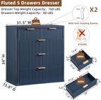 LEYAOYAO Fluted 5 Drawers Dresser for Bedroom, 34" Tall Modern Chest of Drawers with Metal Handle, Curved Profile Design,Navy Blue Wood Drawer Organizer for Bedroom, Living Room, Hallway, Entryway - Image 2