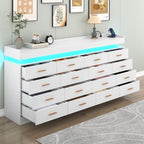 Hlivelood 16 Drawer Dresser with LED Light and Charging Station, Modern Chest of Drawers for Closet, Wide Drawer Organizer Cabinet for, Living Room, Entryway, Hallway, White - Image 5