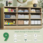 HUAHUU 9 Drawer Dresser for Bedroom, 60'' Long Mid Century Modern Dressers TV Stand, Wood Vintage Chests of Drawers, Large Storage Organizer for Bedroom, Closet, Entryway, Natural Oak - Image 7