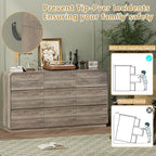 Wodeer Grey Dresser Fluted 9 Drawers Dresser for Bedroom, 59" Wide Wood Chest of Drawers with Hidden Handles & Rounded Corners, Modern TV Stand Storage Cabinet for Living Room, Hallway, Entryway, Gray - Image 6