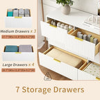 7 Drawer Fluted Dresser with Deep Drawers for Bedroom, White丨55 Wide Mid Century Dresser, Modern Chest of Drawers, Wood TV Stand Storage Organizer for Closet, Living Room, Hallway - Image 3