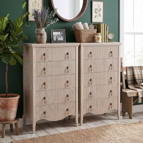 5-Drawer 47" Tall Fluted Dresser, Vertical Chest of Drawers,Nature Oak - Image 6