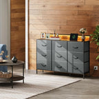 WLIVE Bedroom Dresser TV Stand 9 Drawer, Fabric Chest LED Lights, Dark Grey - Image 4