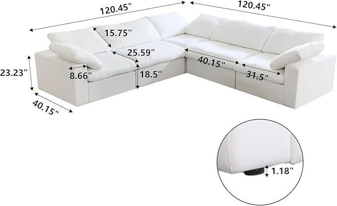 JACH V-Shaped Couch Sectional for Living Room, 5-Seats Modular Convertible - Image 2
