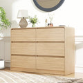 Vibe & Dine 6 Drawer Dresser, Modern Wooden Dressers & Chests of Drawers with Arc Edge Design, 47" Wide Dresser for Closet, Entryway, Bedroom, Natural Wood by VibeDine