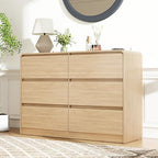 Vibe & Dine 6 Drawer Dresser, Modern Wooden Dressers & Chests of Drawers with Arc Edge Design, 47" Wide Dresser for Closet, Entryway, Bedroom, Natural Wood by VibeDine