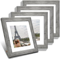 Hongkee 8x8 Picture Frames Set of 4, Made of Glass and Grey Wooden Frame - Display Picture 6x6 with Mat or 8 x 8 Without Mat, 8 by 8 Photo for Wall or Tabletop by Hongkee