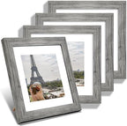 Hongkee 8x8 Picture Frames Set of 4, Made of Glass and Grey Wooden Frame - Display Picture 6x6 with Mat or 8 x 8 Without Mat, 8 by 8 Photo for Wall or Tabletop by Hongkee