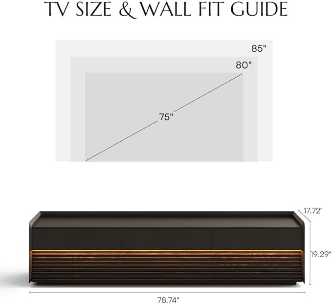 POVISON Fully-Assembled Mid Century Modern TV Stand, 78.74" Wood Media Console - Image 3