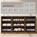 Walnut Dresser with 9 Drawer 63" Wide Fluted Dresser for Bedroom丨Long Dresser Modern Chest of Drawers with Gold Handle, Wood TV Stand Storage Organizer for Bedroom, Living Room, Walnut - Image 3