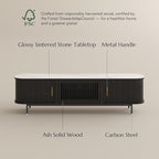 POVISON Fully-Assembled Sliding Tambour Door TV Stand, Mid Century Modern - Image 7