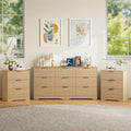 9 Drawer Dresser and Nightstand Sets for Bedroom, Modern Fluted 3 Pcs Bedroom Dresser Furniture Sets, Wood Chest of Drawers and Nightstand Set of 2 with Metal Handles, Natural Oak by METOTI