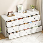wanan 9 Drawer Dresser for Bedroom, White Modern 59'' Wide Wood Chest of Drawers, Dresser TV Stand, Storage Organizer with Metal Handles for Living Room, Hallway, Entryway - Image 4