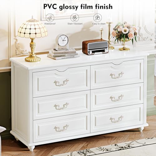 Chrangmay Modern Chest of Drawers with 6 Drawers,Deep Drawers,Clothes Organizer,Large Storage Cabinet for Living Room, Bedroom,Hallway,with Anti-Tipping Device,White - Image 5