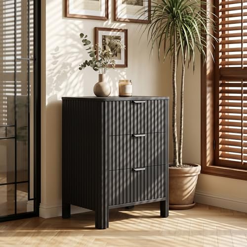 Wodeer 3 Drawer Black Dresser for Bedroom, 20" W Wood Storage Cabinet with Fluted Design, Modern Chest of Drawers for Living Room, Nursery Clothing Organizer with Metal Slides, Anti-Tipping - Image 5