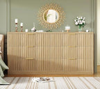 TEENFON 56.3'' Dresser for Bedroom with 6 Drawers, Dressers & Chest of Drawers with Curved Profile Design, 6 Drawer Dresser, Fluted Dressers, Wood Dressers for Bedroom, Living Room, Natural - Image 4