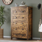 BORNOON Tall 5-Drawer Dresser, Modern Wooden Storage Chest of Drawers, Dresser TV Stand, Wood Drawer Organizer with Metal Handles for Bedroom, Living Room, Hallway - Image 5